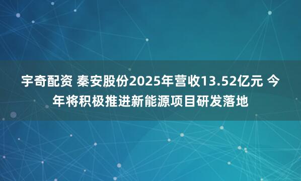 宇奇配资 秦安股份2025年营收13.52亿元 今年将积极推进新能源项目研发落地